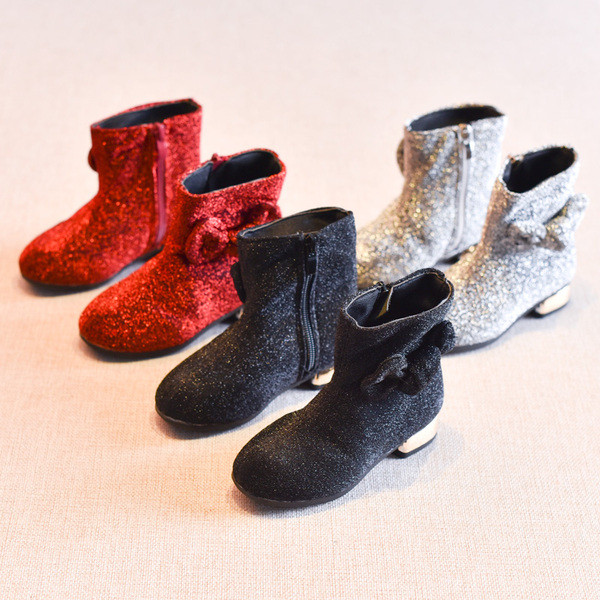 Детски ботуши за момичета с панделка в три цвята