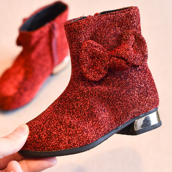 Детски ботуши за момичета с панделка в три цвята