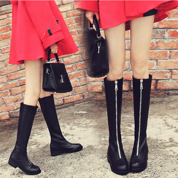 Cizme de dama elegante cu fermoar din piele ecologica