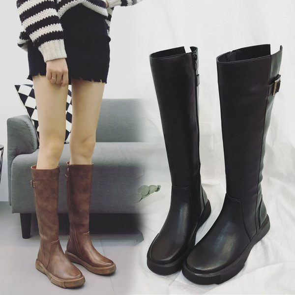 Зимни дамски ботуши от еко кожа в черен и кафяв цвят 