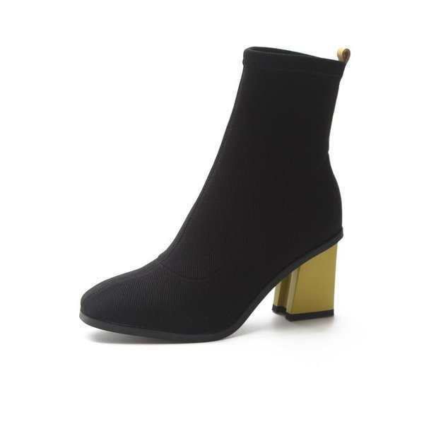 Стилни дамски боти заоблен модел с цветен ток 