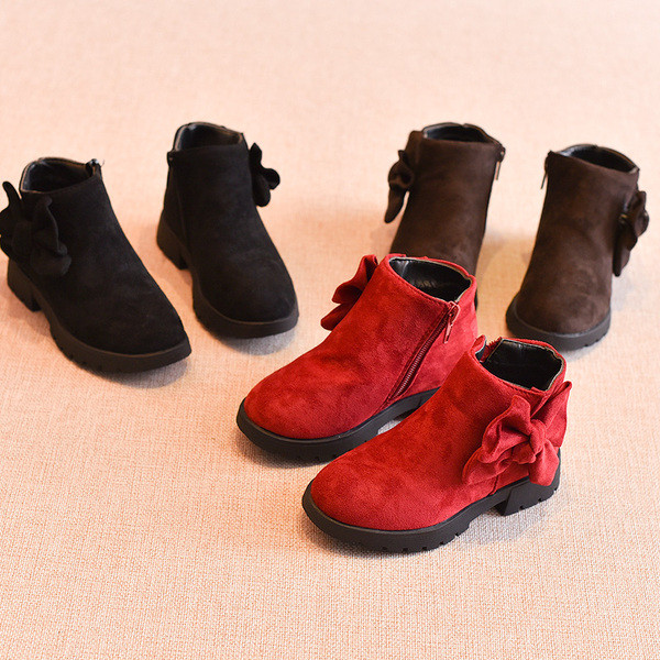 Детски модерни боти с панделка в три цвята