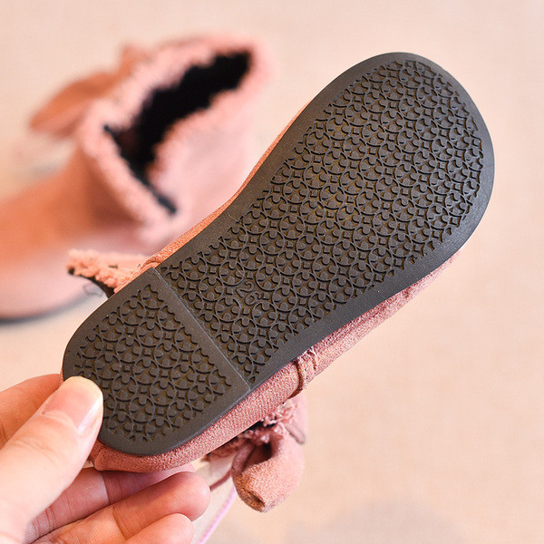 Детски стилни боти за момичета с декорация панделка в три цвята