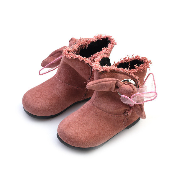 Детски стилни боти за момичета с декорация панделка в три цвята