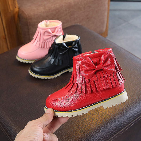 Детски боти от еко кожа за момичета в черен, червен и розов цвят