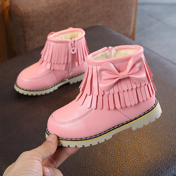 Детски боти от еко кожа за момичета в черен, червен и розов цвят