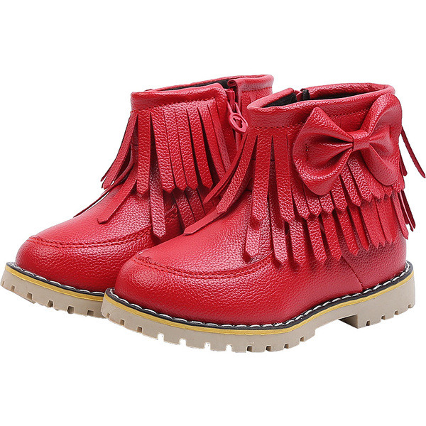 Детски боти от еко кожа за момичета в черен, червен и розов цвят