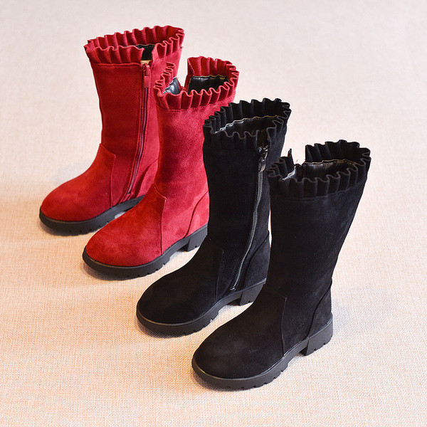 Детски ботуши за момичета в черен и червен цвят