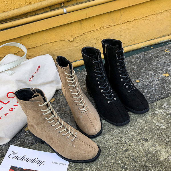 Ежедневни дамски боти от еко велур с връзки в два цвята