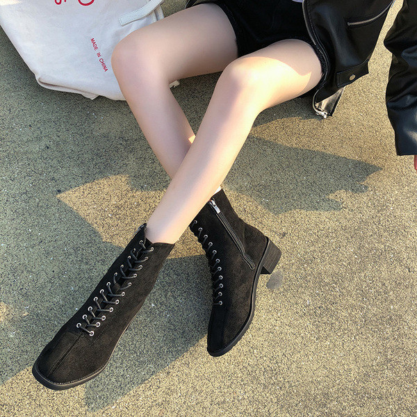 Ежедневни дамски боти от еко велур с връзки в два цвята