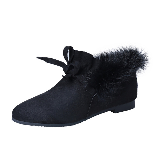 Ежедневни дамски обувки заострен модел с панделка и пух в три цвята