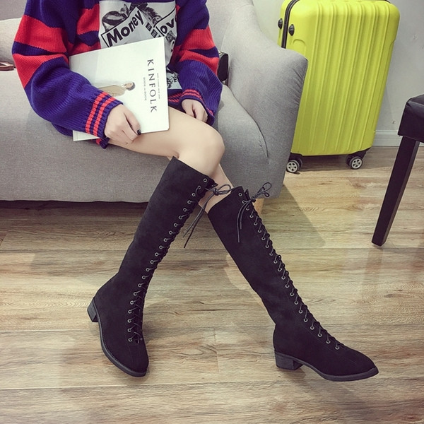 Cizme casual de dama din piele intoarsa ecologica cu sireturi in negru si bej