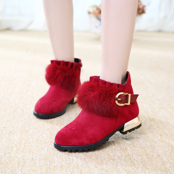 Cizme pentru copii cu puf si curea in trei culori