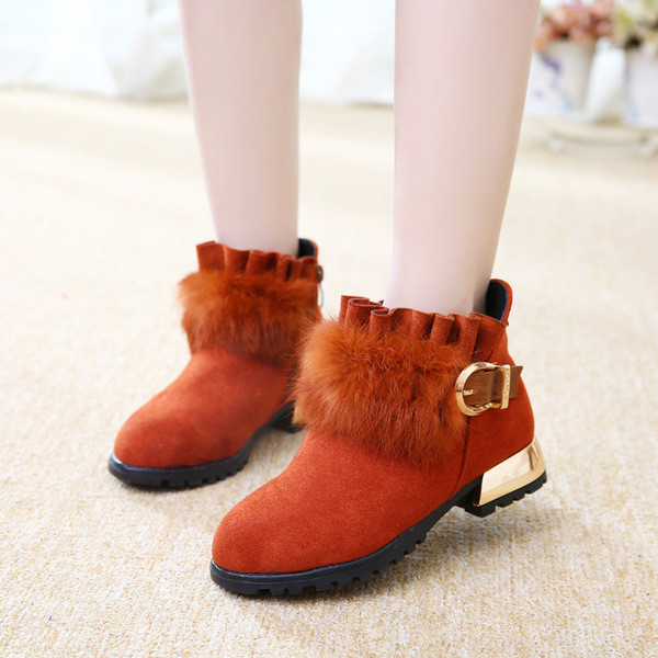 Cizme pentru copii cu puf si curea in trei culori