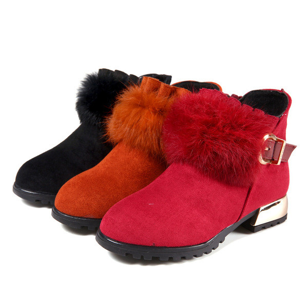 Cizme pentru copii cu puf si curea in trei culori