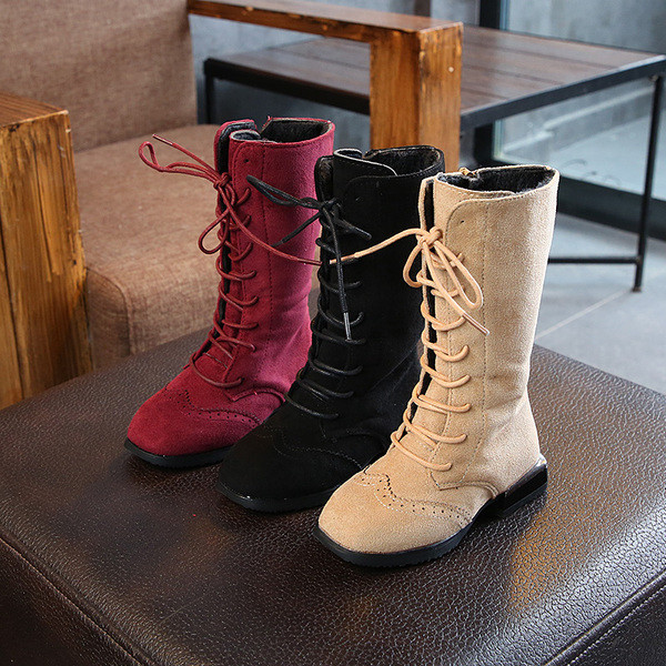 Детски ботуши за момичета в черен, бордо и бежов цвят