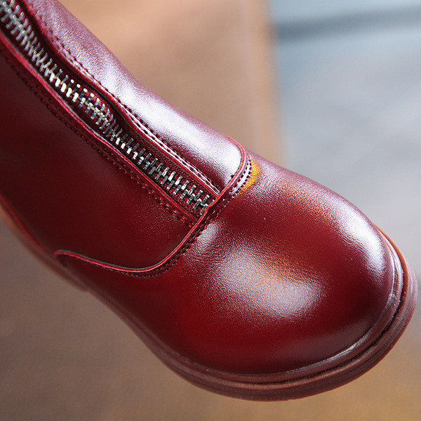 Детски ботуши за момичета с цип от еко кожа в черен и червен цвят