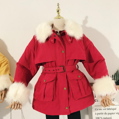 Μοντέρνο γυναικείο χειμερινό σακάκι με ζώνη, φτερό και απαλή επένδυση σε τρία χρώματα