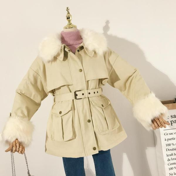 Модерно дамско зимно яке с колан, пух и мека подплата в три цвята
