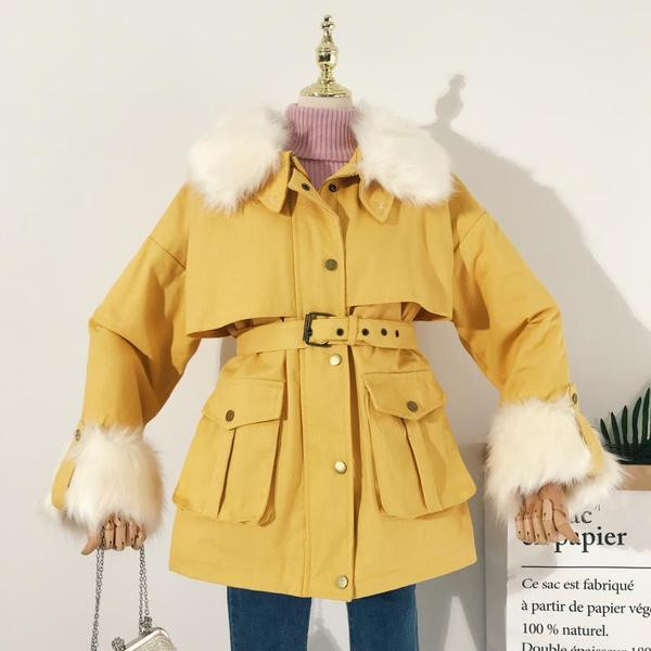 Модерно дамско зимно яке с колан, пух и мека подплата в три цвята