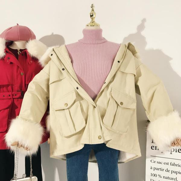 Модерно дамско зимно яке с колан, пух и мека подплата в три цвята