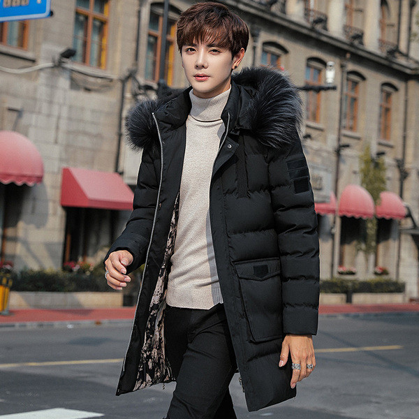 Хит модерно мъжко яке с джобове и пух на качулката в няколко цвята