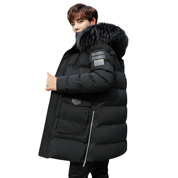 Хит модерно мъжко яке с джобове и пух на качулката в няколко цвята