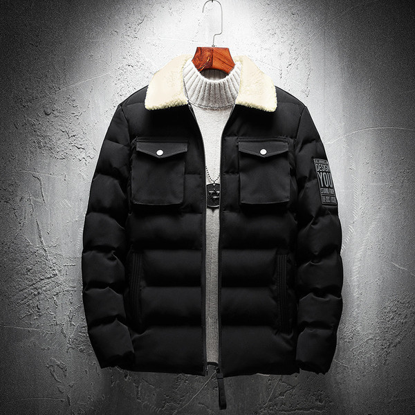 Μοντέρνο χειμωνιάτικο σακάκι με τσέπες και έμβλημα σε διάφορα χρώματα