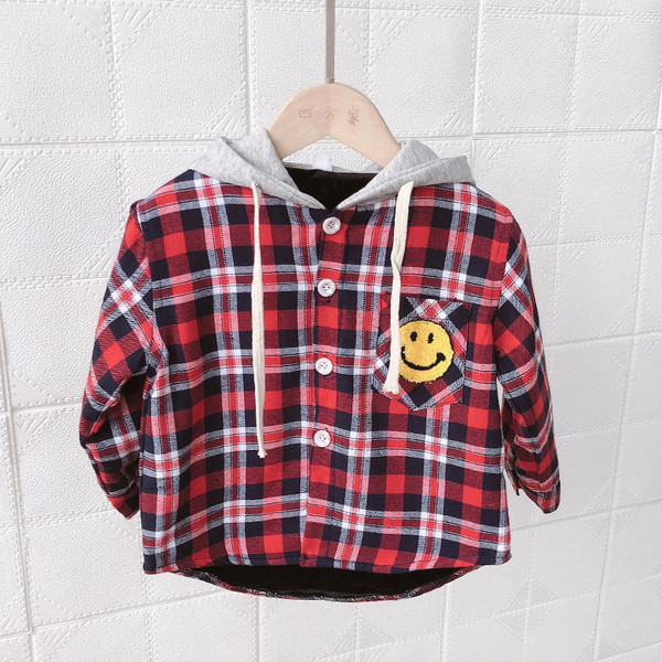 Gyerek kockás szűk kabát fiúknak kapucnival
