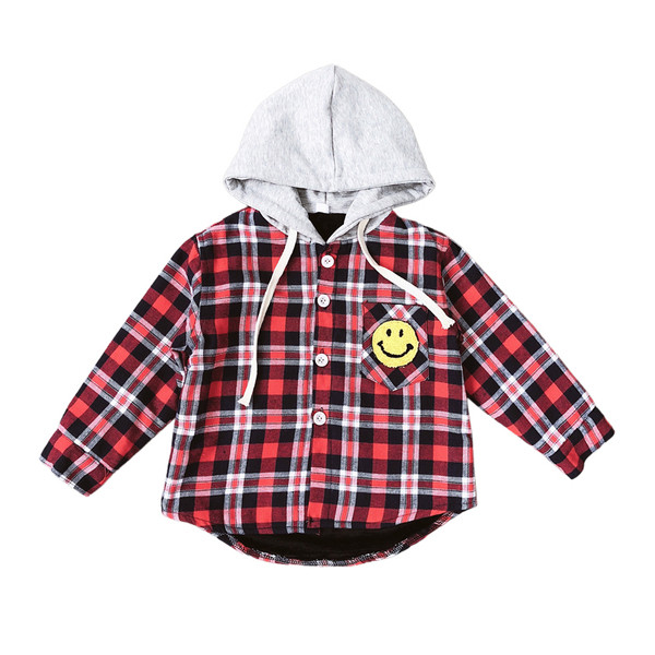 Gyerek kockás szűk kabát fiúknak kapucnival