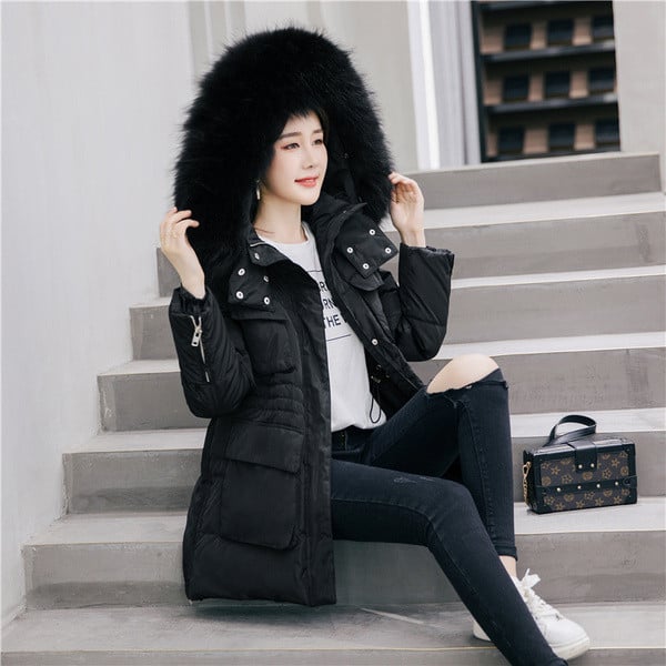 Modern női kabát pehelyszínnel, három színben