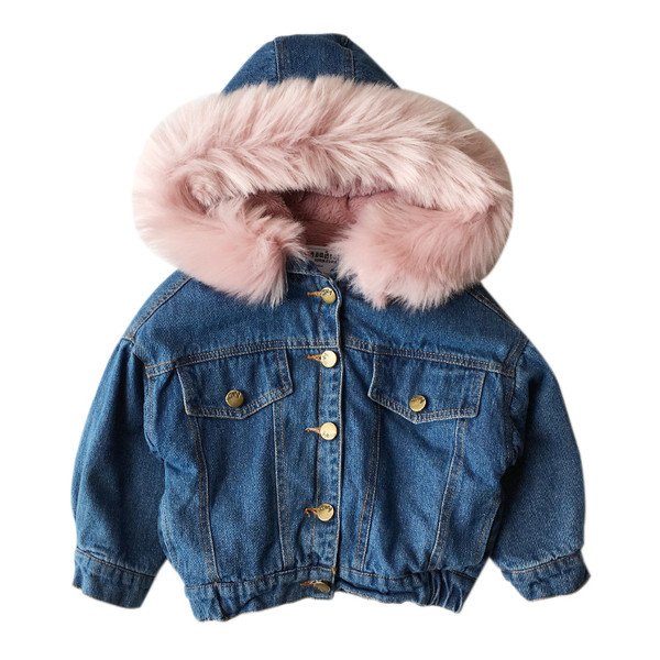 Korszerű gyermek farmerdzseki puha béléssel és kapucnival