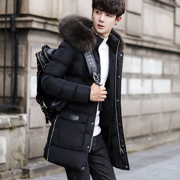 Modern férfi téli kabát kapucnival, több színben