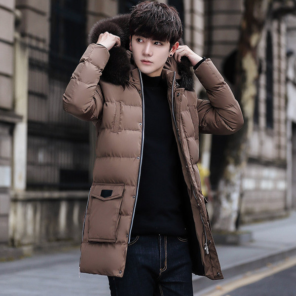 Modern férfi téli kabát kapucnival, több színben