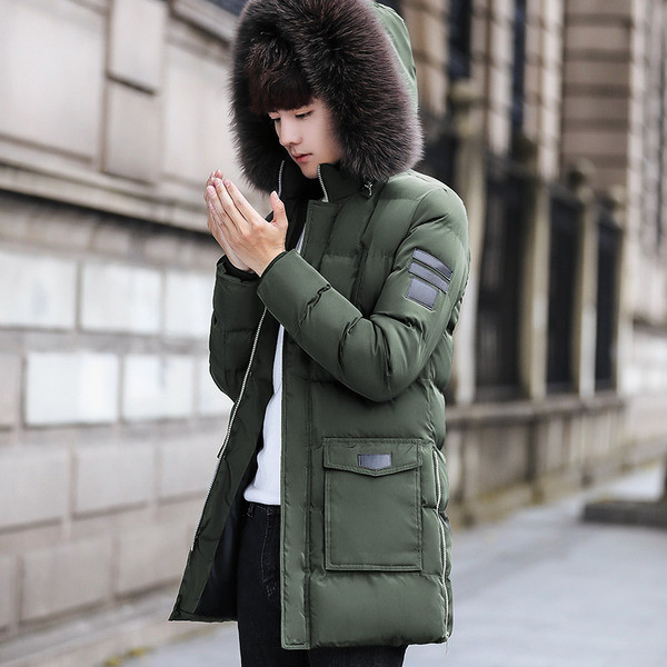 Modern férfi téli kabát kapucnival, több színben