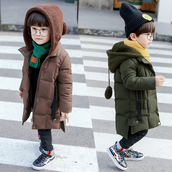 Gyermek hosszú kabát kapucnival fiúknak három színben