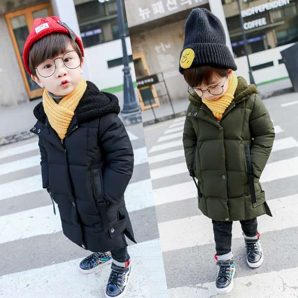 Gyermek hosszú kabát kapucnival fiúknak három színben