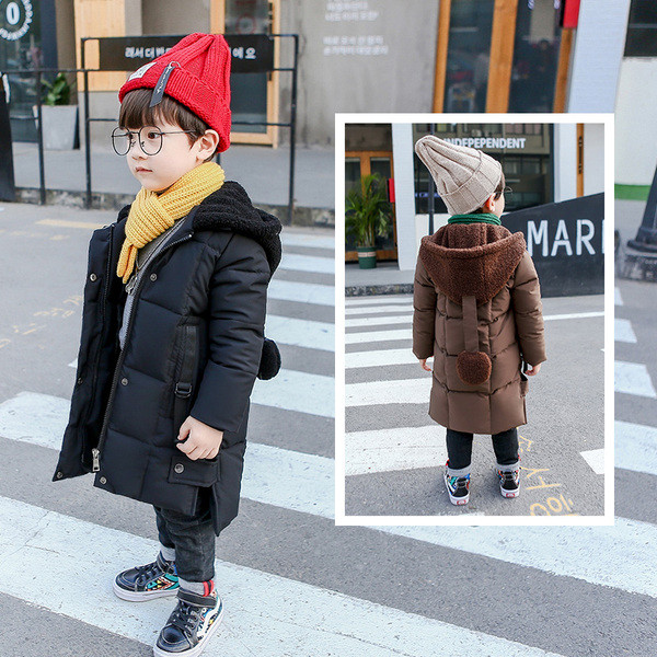 Gyermek hosszú kabát kapucnival fiúknak három színben