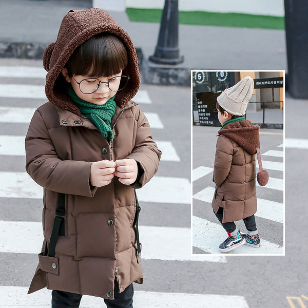 Gyermek hosszú kabát kapucnival fiúknak három színben