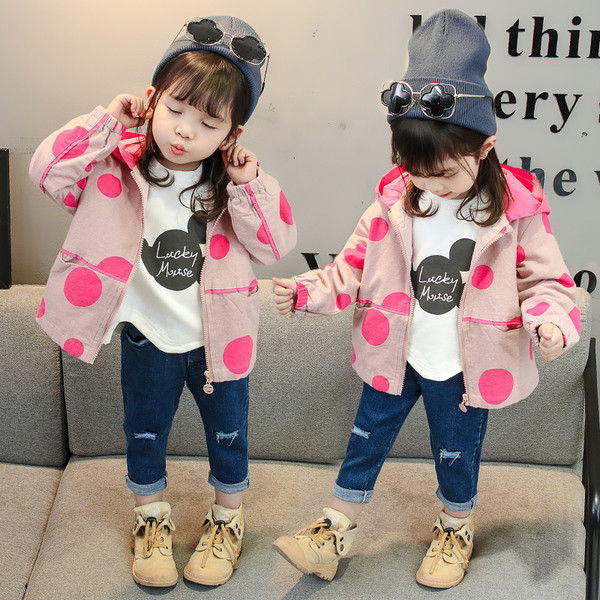 Stílusos gyerek őszi kabát rózsaszín pöttyökkel