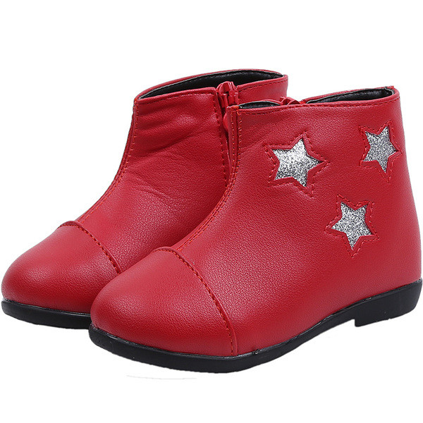 Öko bőrből készült téli gyerekcsizma lányoknak piros és fekete színben