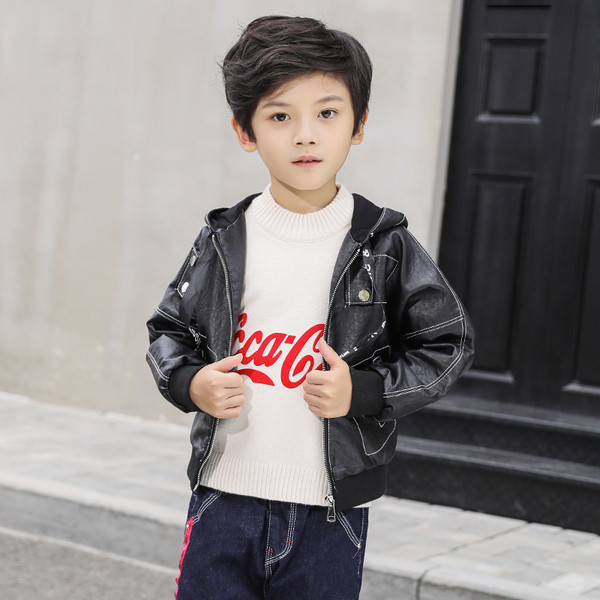 Gyermek bőrdzseki fiúknak fekete színben