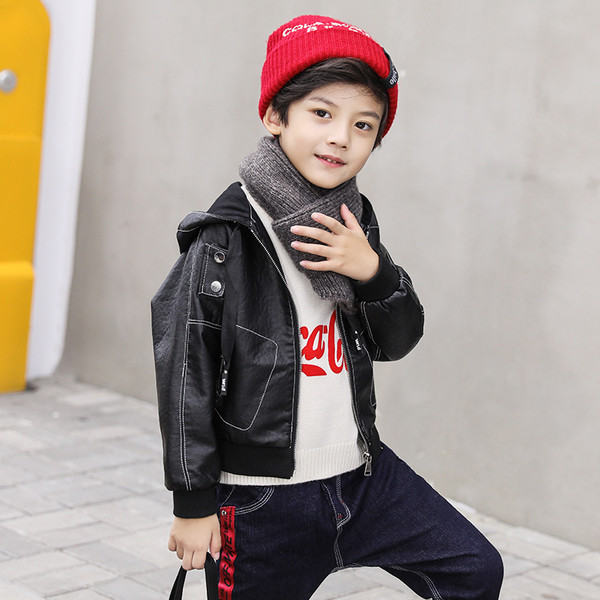 Gyermek bőrdzseki fiúknak fekete színben