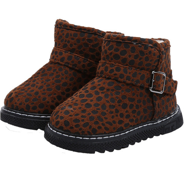 Leopárdmintás téli gyerekcsizma lányoknak fekete, barna és piros színben
