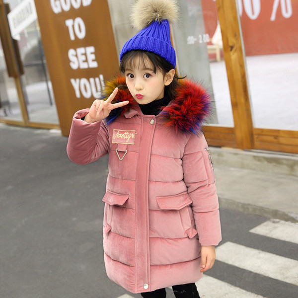 Modern gyerek téli kabát pehely kapucnival, négy színben