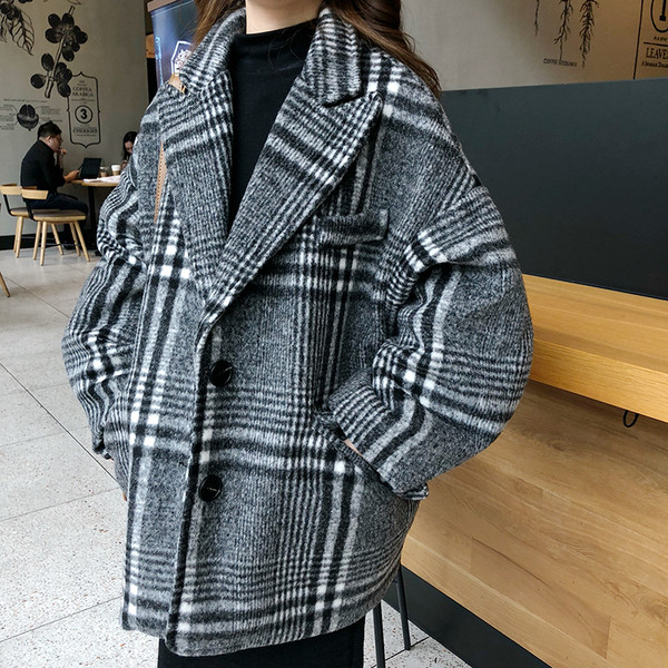 Széles modell női kockás kabát V-alakú gallérral, két színben