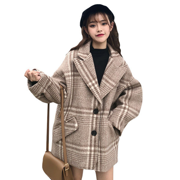 Széles modell női kockás kabát V-alakú gallérral, két színben