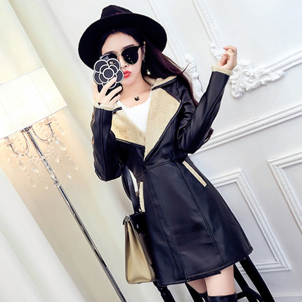 Női műbőr kabát puha béléssel, két színben