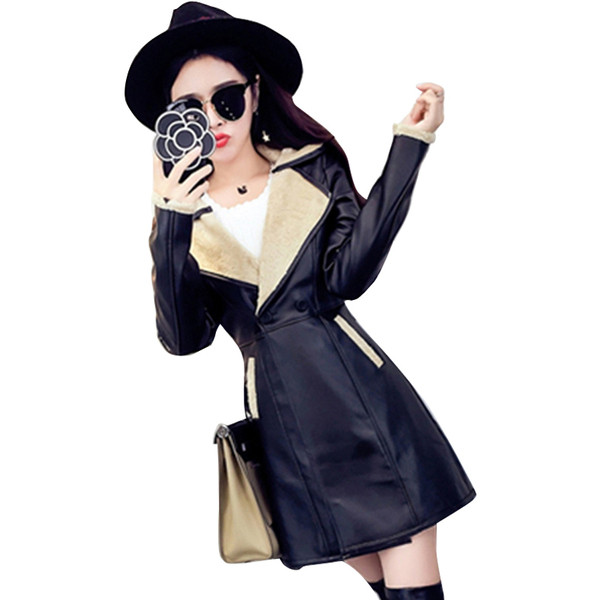 Női műbőr kabát puha béléssel, két színben