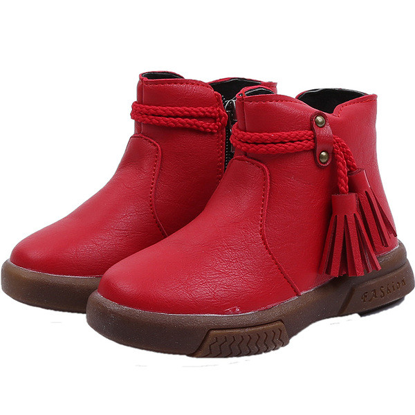 Öko bőrből készült téli gyerekcsizma lányoknak piros, fekete és rózsaszín színben